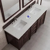 Brittany 72" Double Vanity, Burnished Mahogany w/ 3 CM Eternal Jasmine Pearl Silestone Top w/FreePower Wireless Charger