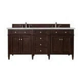 Brittany 72" Double Vanity, Burnished Mahogany w/ 3 CM Eternal Jasmine Pearl Silestone Top w/FreePower Wireless Charger