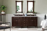 Brittany 72" Double Vanity, Burnished Mahogany w/ 3 CM Eternal Jasmine Pearl Silestone Top w/FreePower Wireless Charger