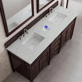 Brittany 72" Double Vanity, Burnished Mahogany w/ 3 CM Ethereal Noctis Silestone Top w/FreePower Wireless Charger