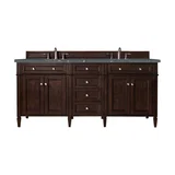 Brittany 72" Double Vanity, Burnished Mahogany w/ 3 CM Parisien Bleu Silestone Top w/FreePower Wireless Charger
