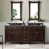 Brittany 72" Double Vanity, Burnished Mahogany w/ 3 CM Parisien Bleu Silestone Top w/FreePower Wireless Charger
