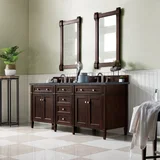 Brittany 72" Double Vanity, Burnished Mahogany w/ 3 CM Parisien Bleu Silestone Top w/FreePower Wireless Charger