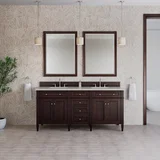 Brittany 72" Double Vanity, Burnished Mahogany, w/ 3 CM Siberian Silestone Top w/FreePower Wireless Charger