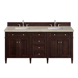 Brittany 72" Double Vanity, Burnished Mahogany, w/ 3 CM Tajnar Eclos Top w/FreePower Wireless Charger