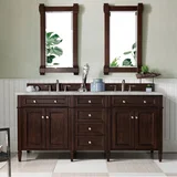 Brittany 72" Double Vanity, Burnished Mahogany w/ 3 CM Victorian Silver Silestone Top w/FreePower Wireless Charger