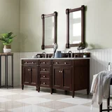 Brittany 72" Double Vanity, Burnished Mahogany w/ 3 CM Victorian Silver Silestone Top w/FreePower Wireless Charger