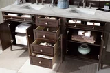 Brittany 72" Double Vanity, Burnished Mahogany w/ 3 CM Victorian Silver Silestone Top w/FreePower Wireless Charger