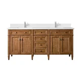 Brittany 72" Double Vanity, Saddle Brown w/ Single Hole 3 CM White Zeus Silestone Top & Backsplash