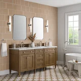Brittany 72" Double Vanity, Saddle Brown w/ 3 CM Carrara Marble Top