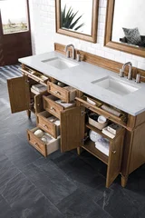 Brittany 72" Double Vanity, Saddle Brown w/ 3 CM Carrara Marble Top