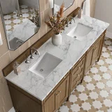 Brittany 72" Double Vanity, Saddle Brown w/ 3 CM Carrara Marble Top