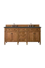 Brittany 72" Double Vanity, Saddle Brown w/ 3 CM Charcoal Soapstone Silestone Top