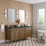 Brittany 72" Double Vanity, Saddle Brown w/ 3 CM Charcoal Soapstone Silestone Top