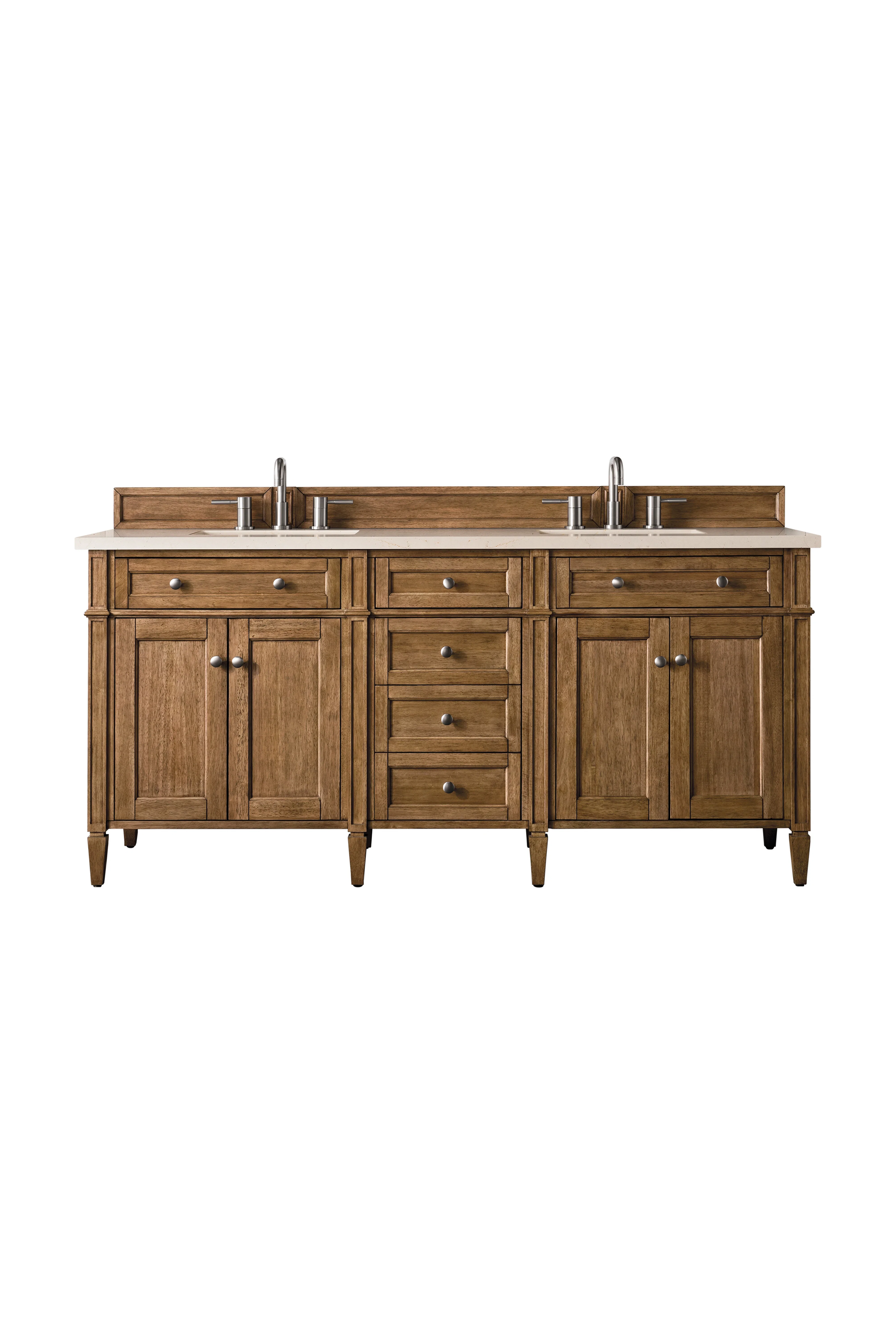 Brittany 72" Double Vanity, Saddle Brown w/ 3 CM Eternal Marfil Silestone Top