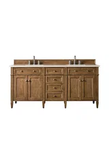Brittany 72" Double Vanity, Saddle Brown w/ 3 CM Eternal Marfil Silestone Top