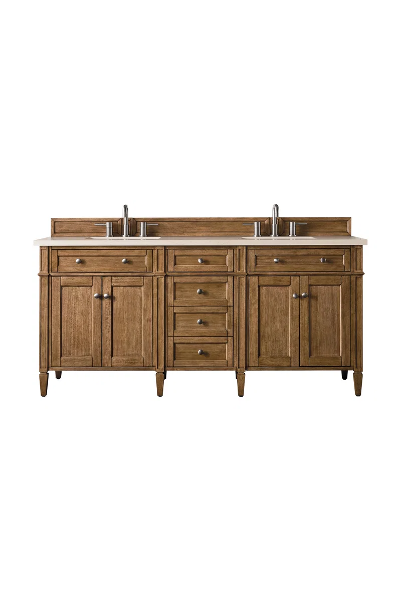 Brittany 72" Double Vanity, Saddle Brown w/ 3 CM Eternal Marfil Silestone Top