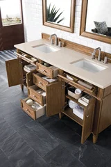 Brittany 72" Double Vanity, Saddle Brown w/ 3 CM Eternal Marfil Silestone Top