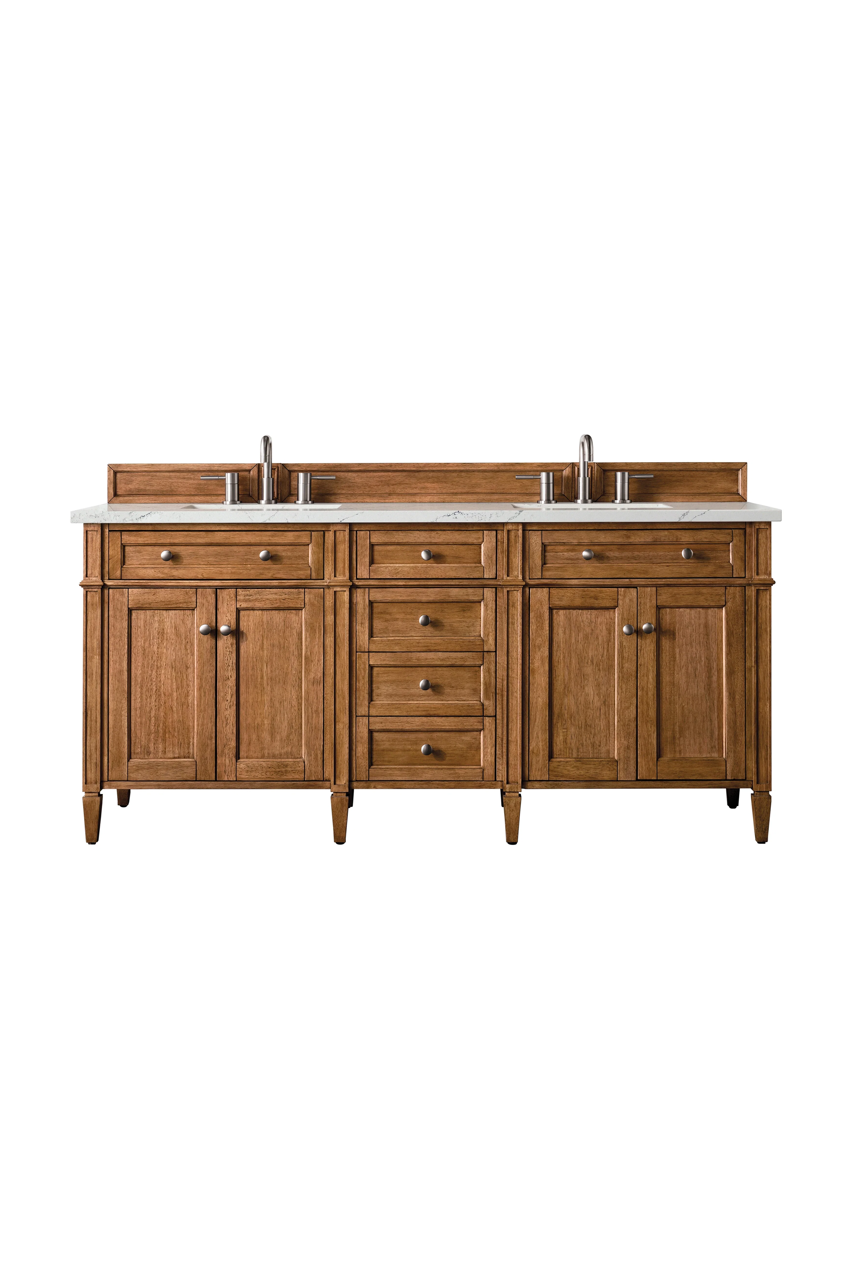 Brittany 72" Double Vanity, Saddle Brown w/ 3 CM Ethereal Noctis Silestone Top
