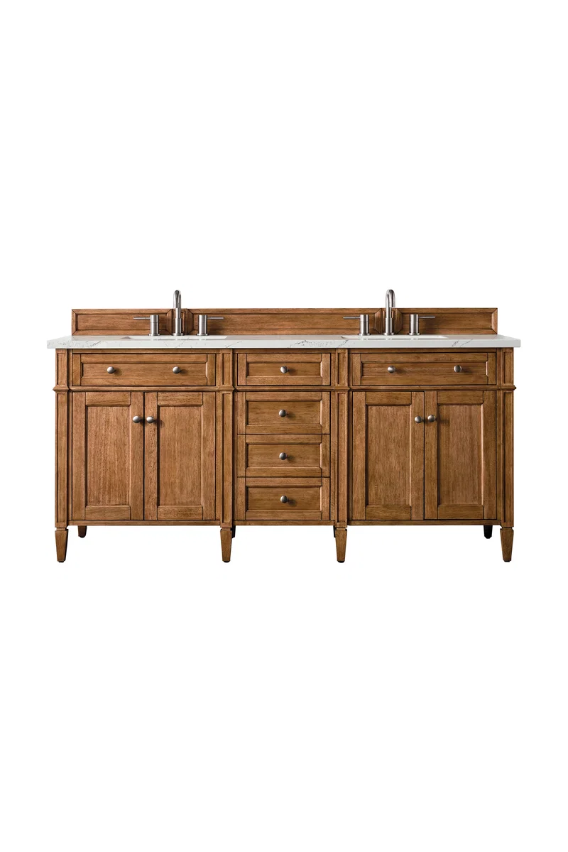 Brittany 72" Double Vanity, Saddle Brown w/ 3 CM Ethereal Noctis Silestone Top