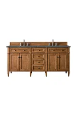 Brittany 72" Double Vanity, Saddle Brown w/ 3 CM Parisien Bleu Silestone Top