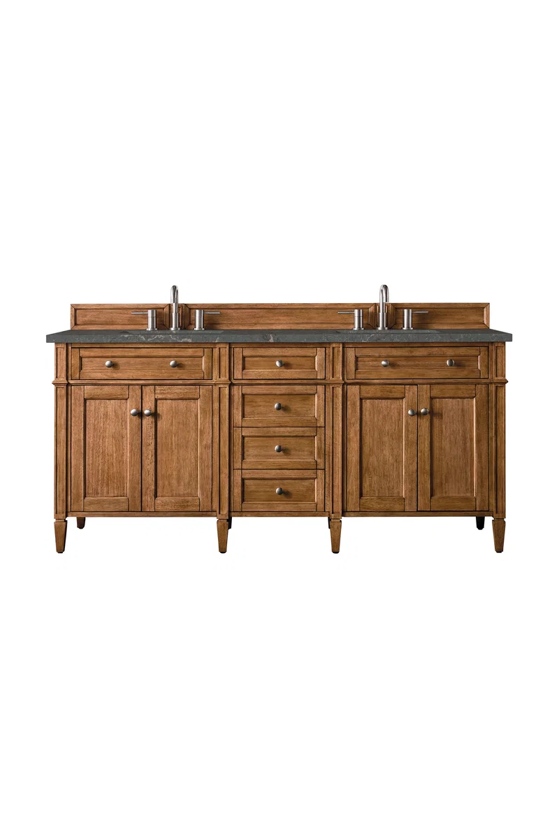 Brittany 72" Double Vanity, Saddle Brown w/ 3 CM Parisien Bleu Silestone Top