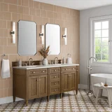 Brittany 72" Double Vanity, Saddle Brown, w/ 3 CM Siberian Silestone Top