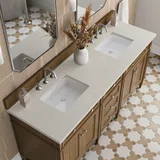 Brittany 72" Double Vanity, Saddle Brown, w/ 3 CM Siberian Silestone Top
