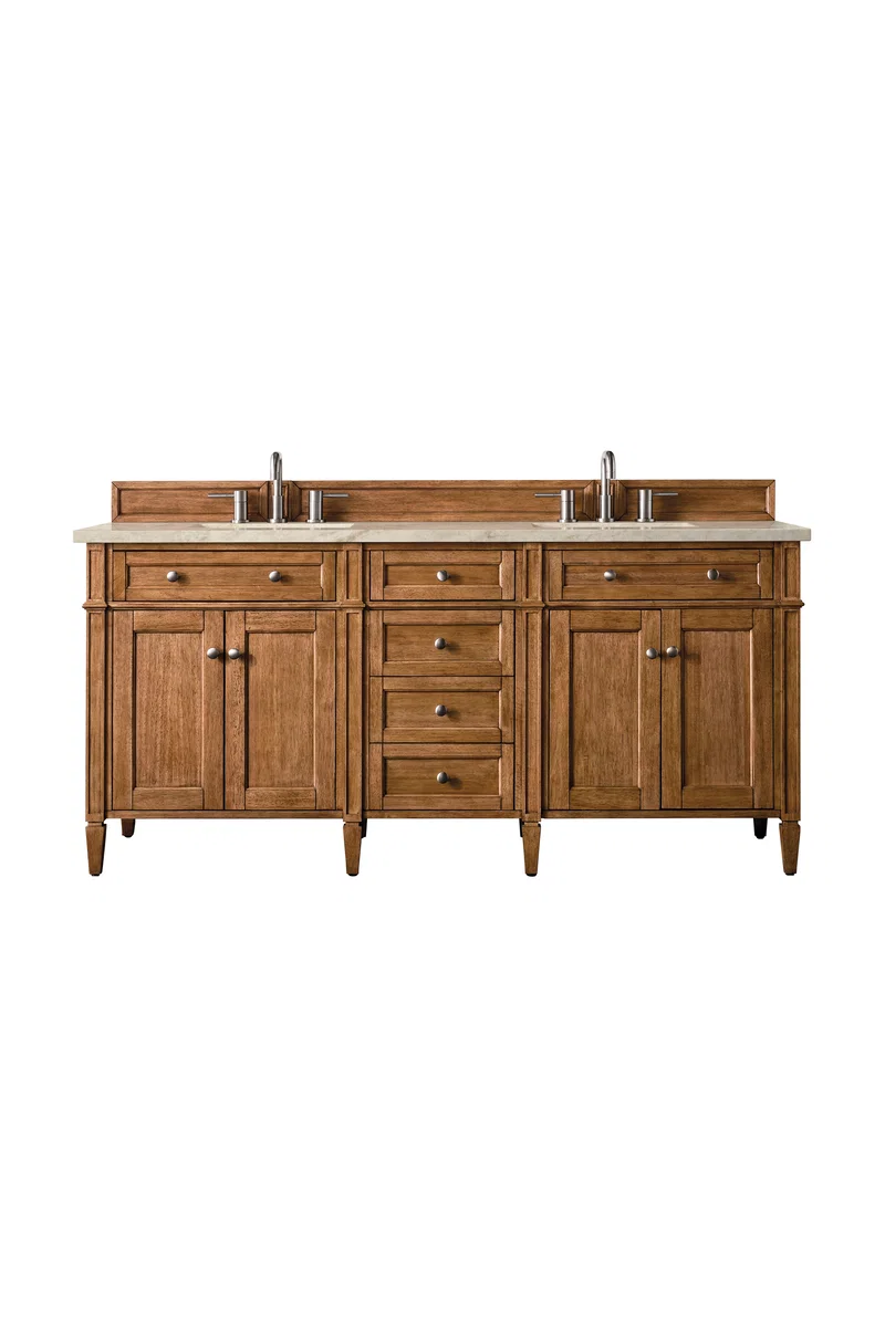 Brittany 72" Double Vanity, Saddle Brown, w/ 3 CM Tajnar Eclos Top