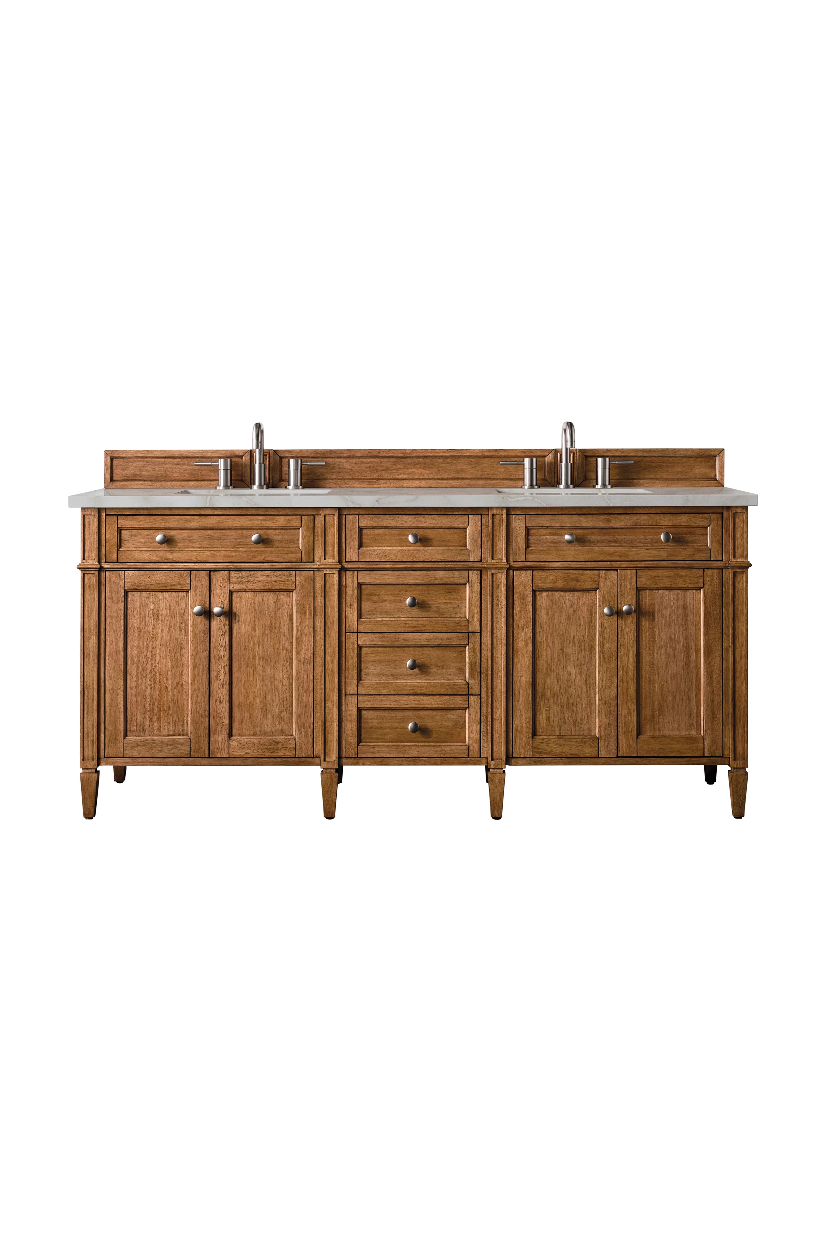 Brittany 72" Double Vanity, Saddle Brown w/ 3 CM Victorian Silver Silestone Top