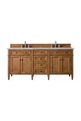 Brittany 72" Double Vanity, Saddle Brown w/ 3 CM Victorian Silver Silestone Top