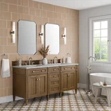 Brittany 72" Double Vanity, Saddle Brown w/ 3 CM Victorian Silver Silestone Top