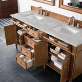 Brittany 72" Double Vanity, Saddle Brown w/ 3 CM Victorian Silver Silestone Top