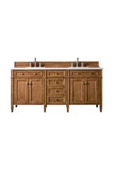 Brittany 72" Double Vanity, Saddle Brown w/ 3 CM White Zeus Silestone Top