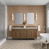 Brittany 72" Double Vanity, Saddle Brown w/ 3 CM White Zeus Silestone Top