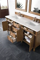 Brittany 72" Double Vanity, Saddle Brown w/ 3 CM White Zeus Silestone Top