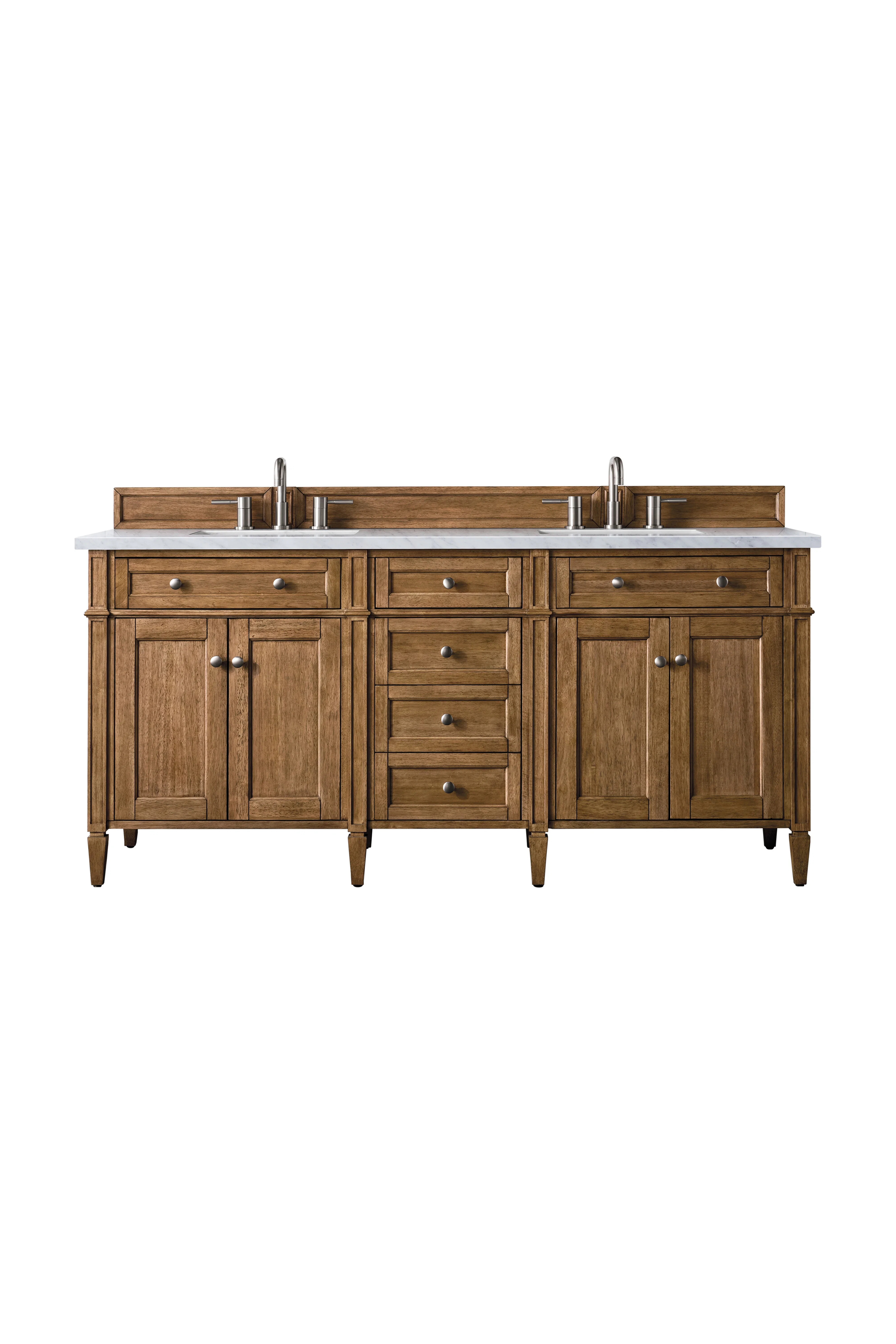 Brittany 72" Double Vanity, Saddle Brown w/ 3 CM Eternal Jasmine Pearl Silestone Top w/FreePower Wireless Charger