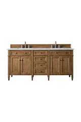 Brittany 72" Double Vanity, Saddle Brown w/ 3 CM Eternal Jasmine Pearl Silestone Top w/FreePower Wireless Charger