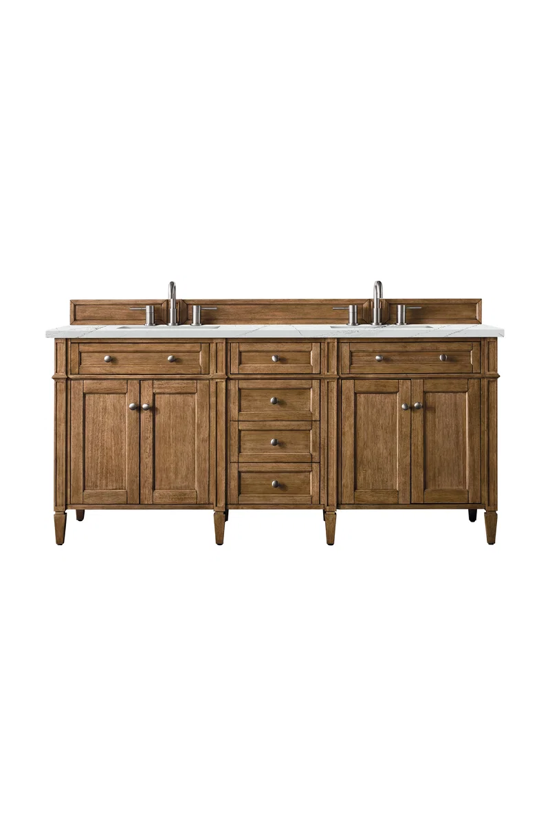 Brittany 72" Double Vanity, Saddle Brown w/ 3 CM Ethereal Noctis Silestone Top w/FreePower Wireless Charger