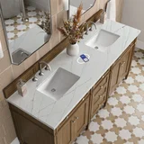 Brittany 72" Double Vanity, Saddle Brown w/ 3 CM Ethereal Noctis Silestone Top w/FreePower Wireless Charger