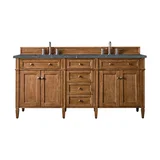 Brittany 72" Double Vanity, Saddle Brown w/ 3 CM Parisien Bleu Silestone Top w/FreePower Wireless Charger