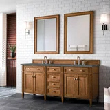 Brittany 72" Double Vanity, Saddle Brown w/ 3 CM Parisien Bleu Silestone Top w/FreePower Wireless Charger