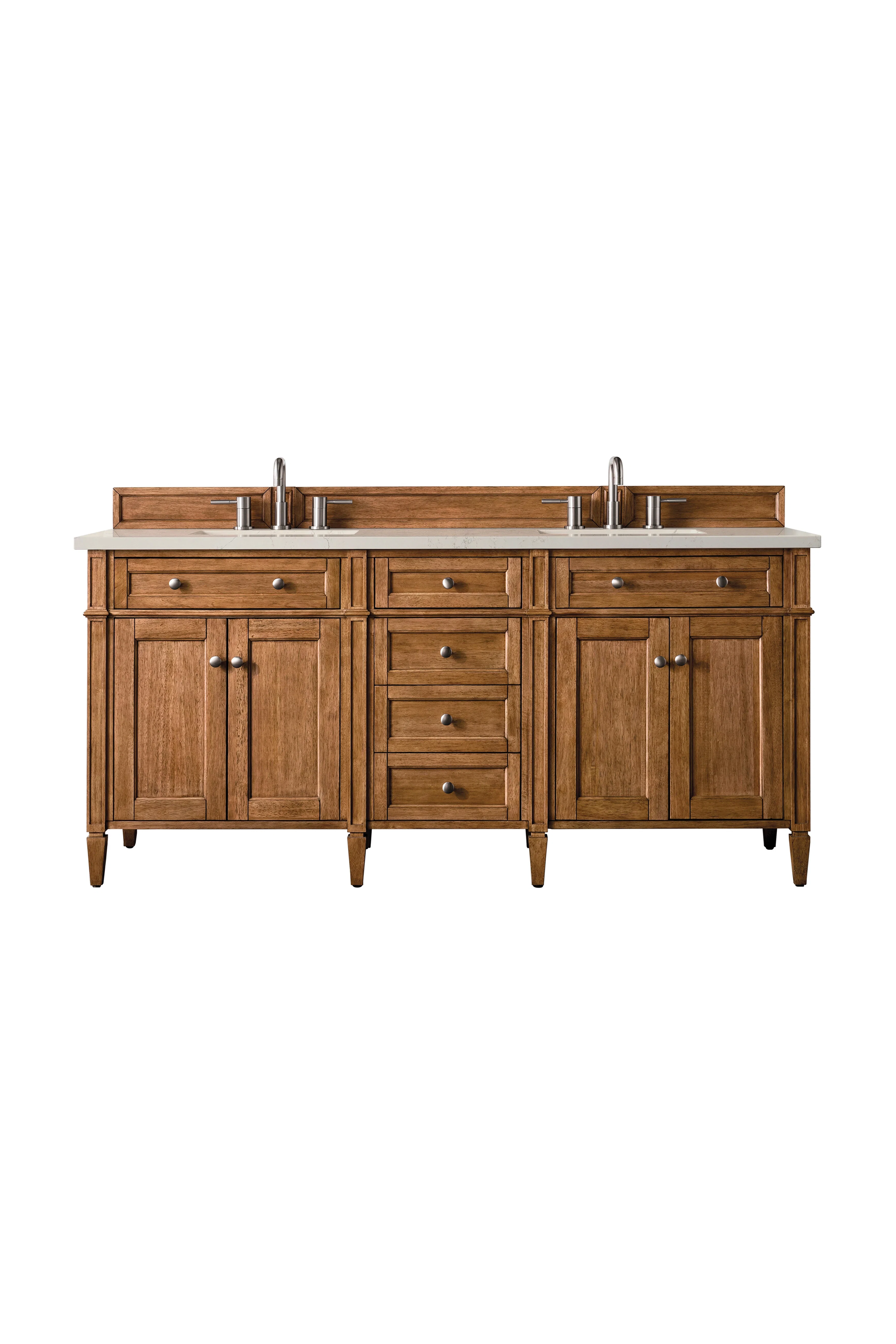 Brittany 72" Double Vanity, Saddle Brown, w/ 3 CM Siberian Silestone Top w/FreePower Wireless Charger
