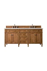 Brittany 72" Double Vanity, Saddle Brown, w/ 3 CM Siberian Silestone Top w/FreePower Wireless Charger