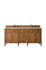 Brittany 72" Double Vanity, Saddle Brown, w/ 3 CM Tajnar Eclos Top w/FreePower Wireless Charger