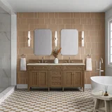 Brittany 72" Double Vanity, Saddle Brown, w/ 3 CM Tajnar Eclos Top w/FreePower Wireless Charger