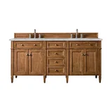 Brittany 72" Double Vanity, Saddle Brown w/ 3 CM Victorian Silver Silestone Top w/FreePower Wireless Charger