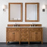 Brittany 72" Double Vanity, Saddle Brown w/ 3 CM Victorian Silver Silestone Top w/FreePower Wireless Charger
