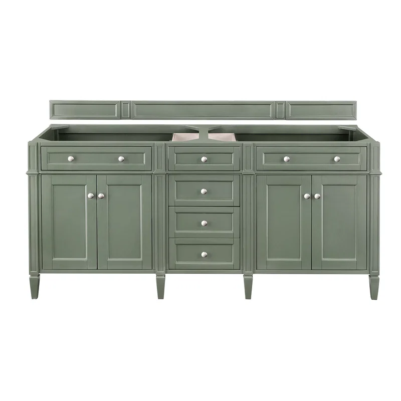 Brittany 72" Double Vanity, Smokey Celadon w/ Single Hole 3 CM White Zeus Top & Backsplash
