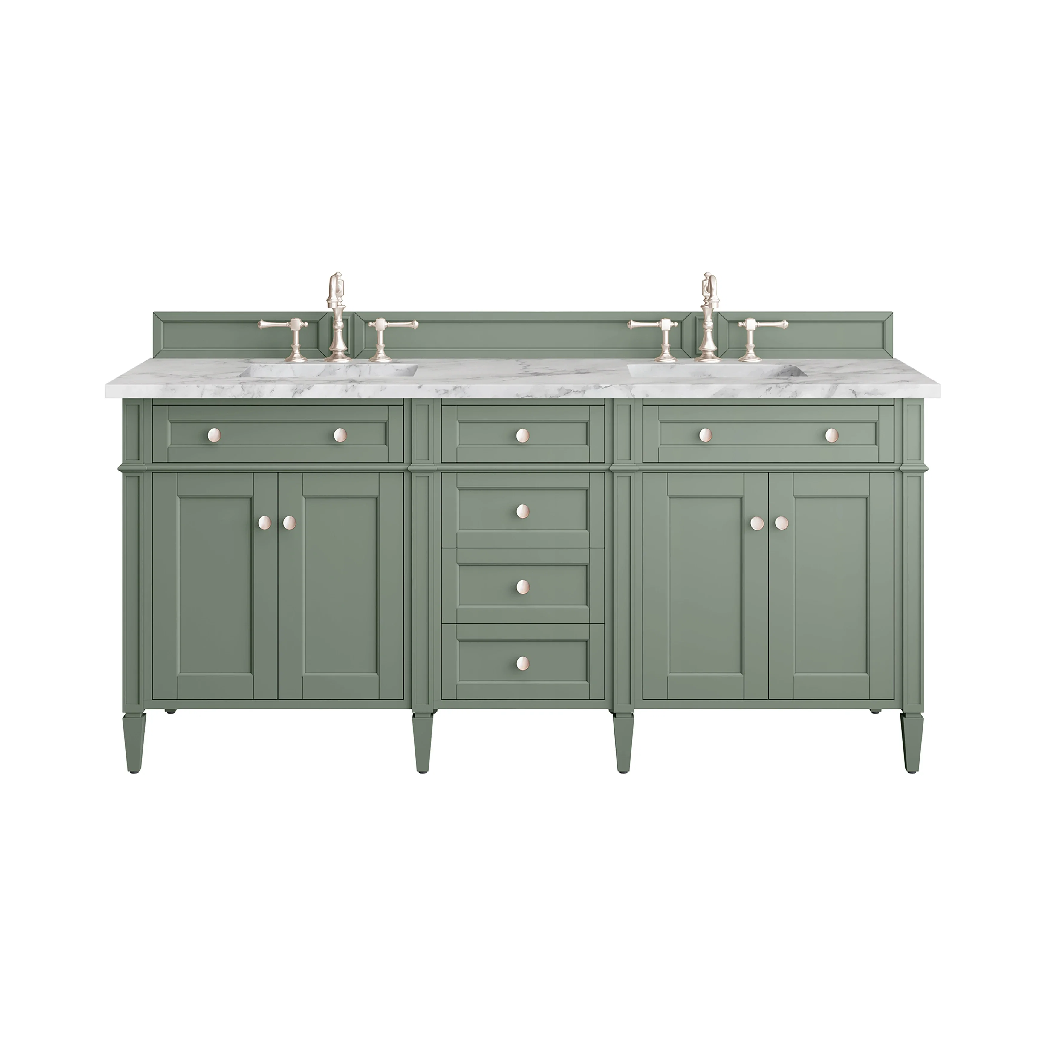 Brittany 72" Double Vanity, Smokey Celadon w/ 3 CM Carrara Marble Top